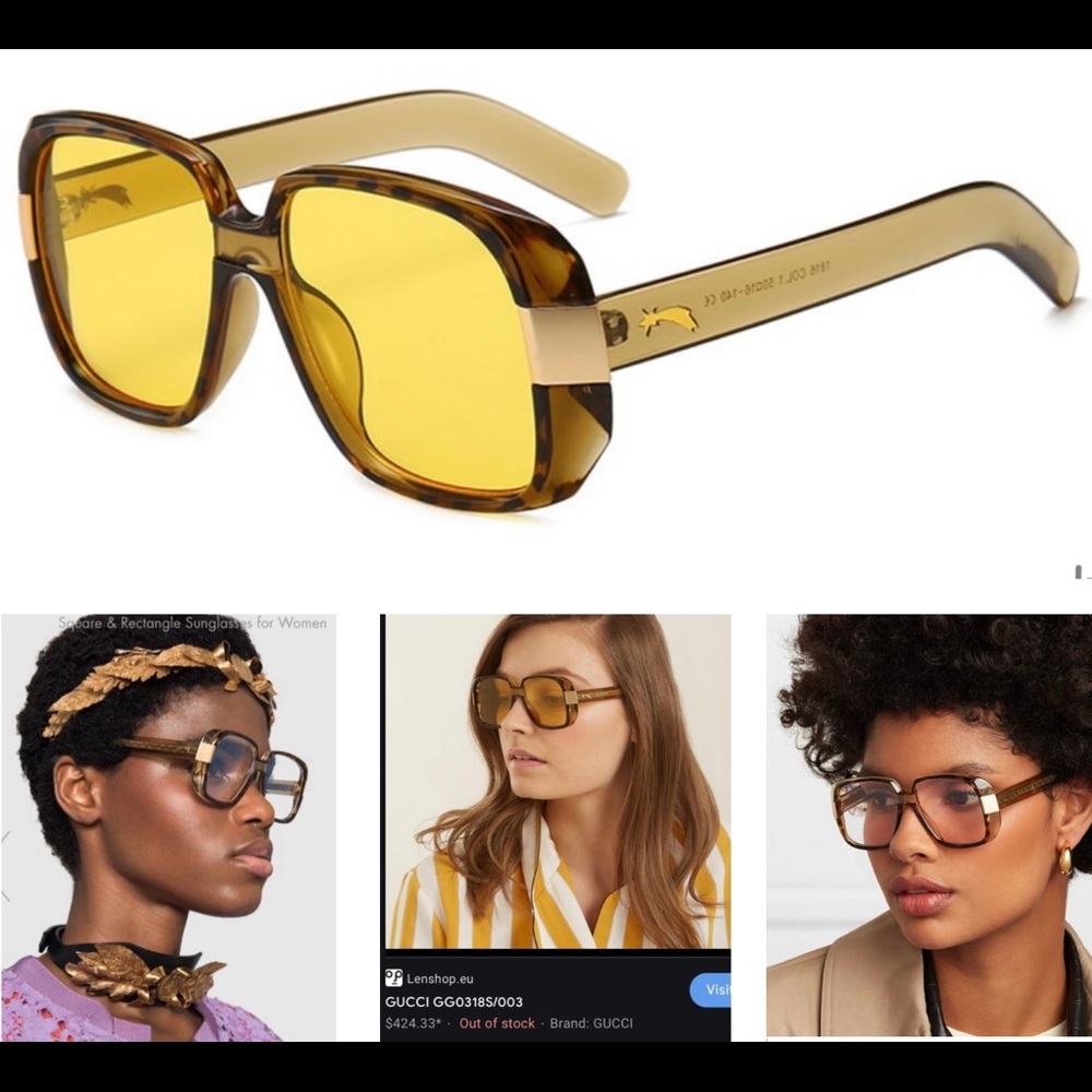UNISEX GUCCI SQUARE HAVANA AND GOLD FALLING STAR ACCENTED FRAME SUNGLASSES - Picture 9 of 16